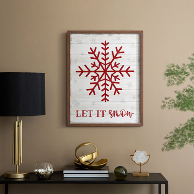 Let It Snow Snowflake, reproduction encadrée - bois massif
