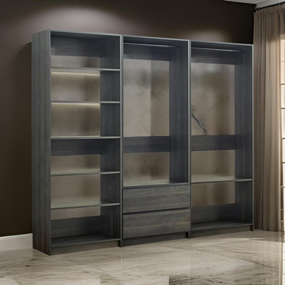 Dee Modular Closet System, 2 Clothing Racks, 6 Shelves, Dark Grey Wood