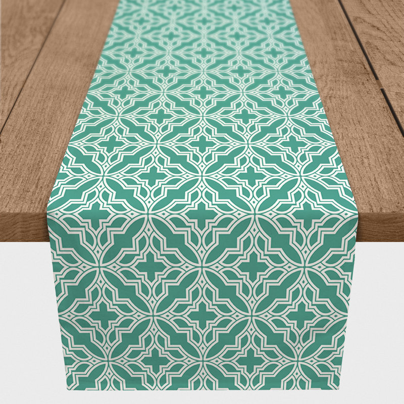 Hovig Geo Quatrefoil Table Runner, 72" x 16", Teal, Geometric 1