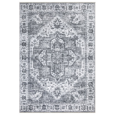 Washable Non-Slip Traditional Gray Rug for Entryway, Hallway, Bathroom, and Kitchen  - Joane