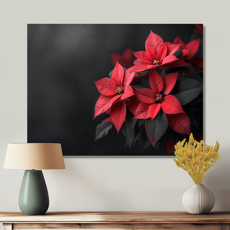 Rendez-vous romantique rouge et noir poinsettias - Décoration murale poinsettias, Toile tendue, H 12 po x l 20 po x P 1 po