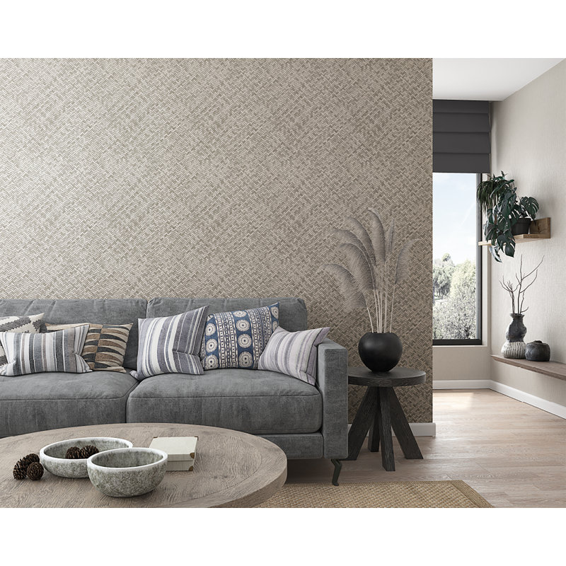Eden Woven Rattan 33' L X 21" W Wallpaper Roll, Beige