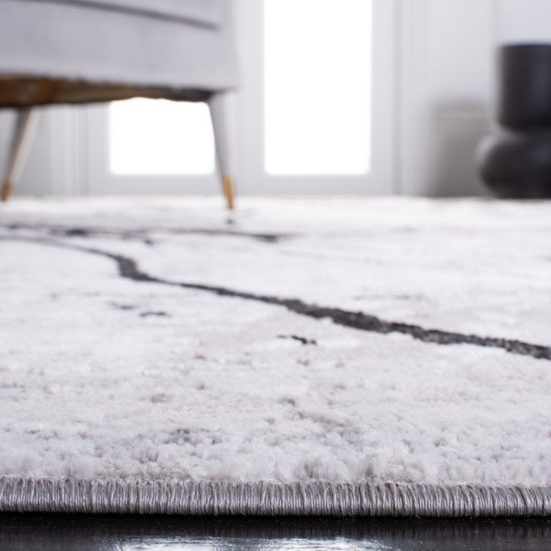 Tapis gris / noir abstrait Metzger, Rond 8 pi