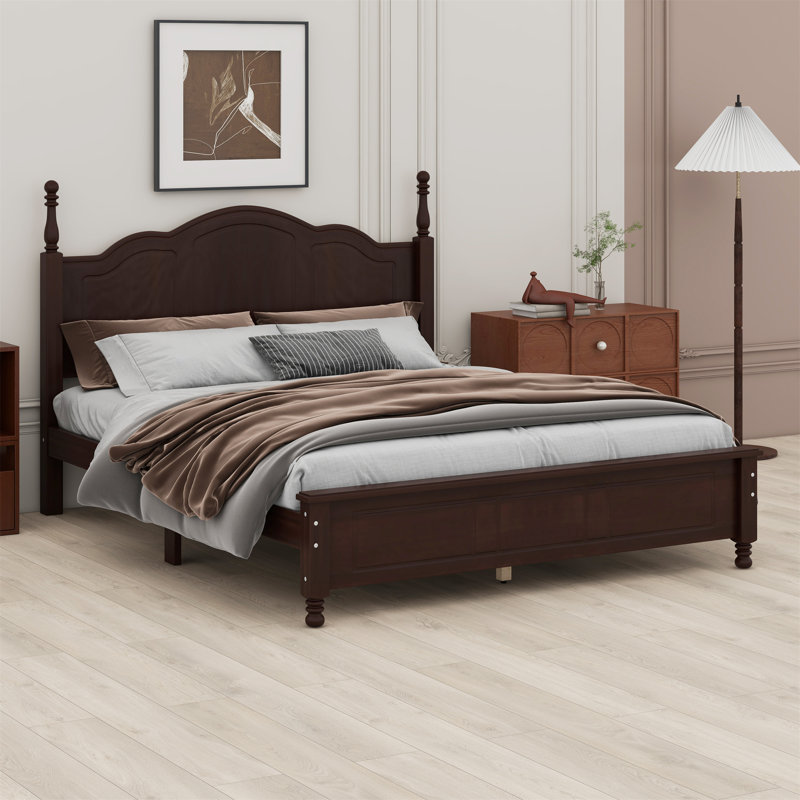 Base de lit plateforme en bois, Noyer foncé, Double