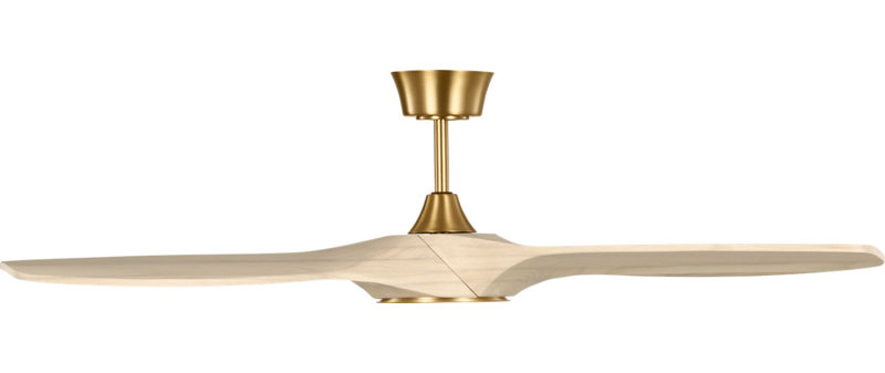 Selen Smart LED Ceiling Fan, Washed White Oak, 52" Wide, Burnished Brass