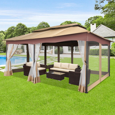 Auvent d'extérieur 12 pi x 20 pi avec abri de soleil robuste avec 4 sacs de sable, imperméable, double et filet pour la pelouse, le jardin, la cour et la terrasse
