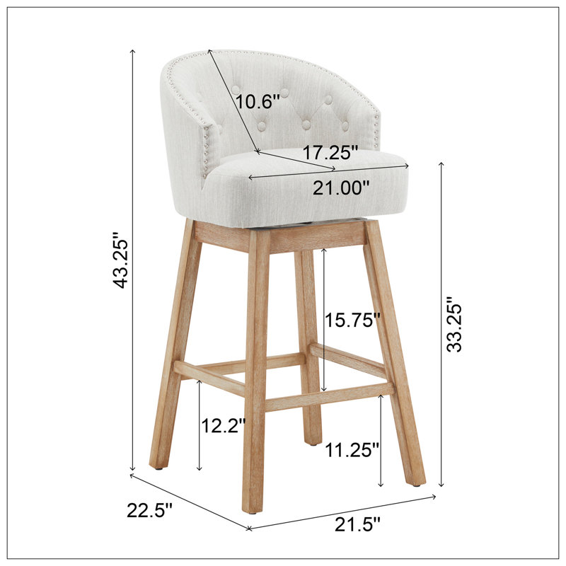Ensemble de 2 tabourets de comptoir pivotants de 33,25 po, avec tabourets de bar à hauteur de comptoir avec structure en bois d'hévéa massif, dossier, repose-pieds, tabourets de bar sans accoudoir pour bar personnel, comptoir de cuisine