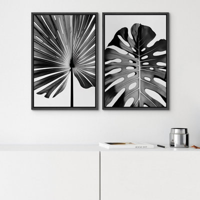Tropical Palm " Black & White Tropical Leaf Print Monstera Jungle Leaf Jungle Poster Botanical Print Floral " 2 - Pieces