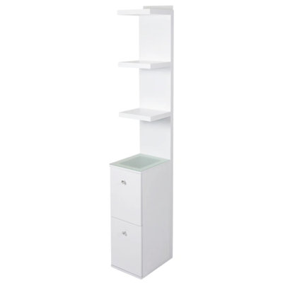 SlayStation Natalie Tall Column Shelves with Drawers, 3 Tier Vanity Display Shelves for Wall Storage