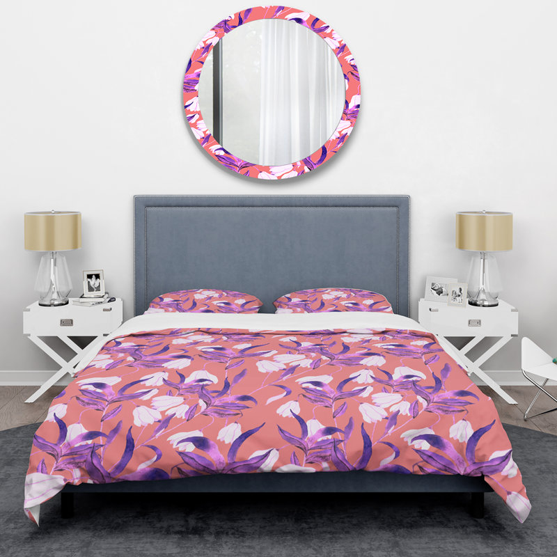 Fleurs mauves - ensemble de housse de couette floral - polyester microfibre
