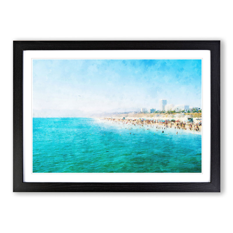 Santa Monica Beach Vol.1 - Picture Frame Graphic Art, 27cm H x 36cm W x 2cm D, Black Framed