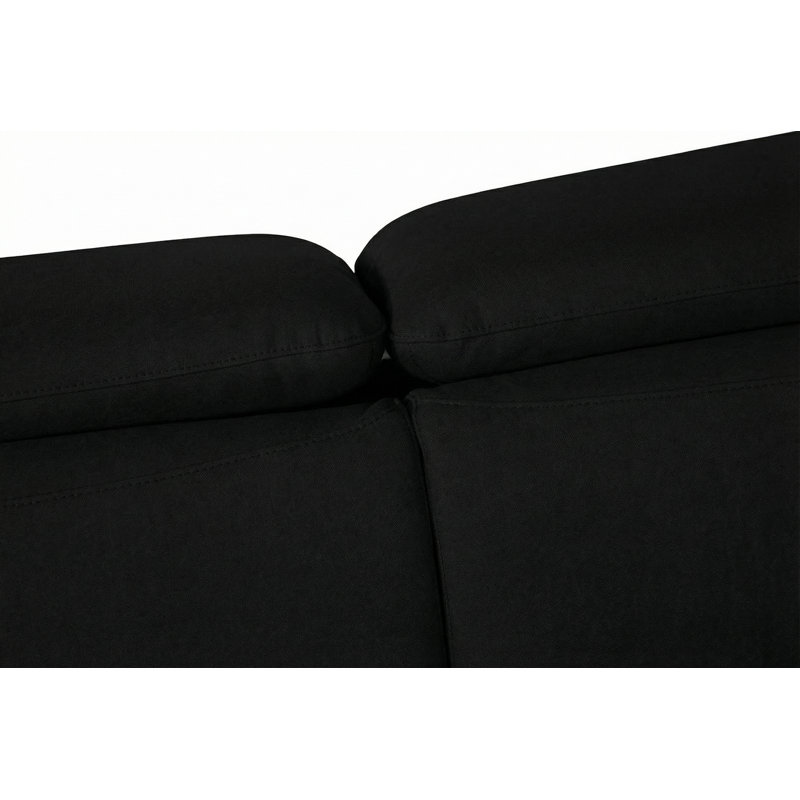 Ensemble de canapé 3 pièces en cuir véritable noir avec appuis-tête réglables, Noir