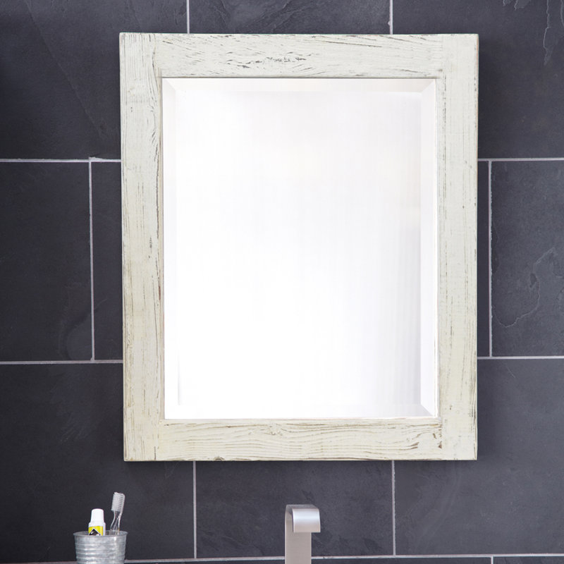 Americana Modern & Contemporary Beveled Bathroom Mirror, Whitewash