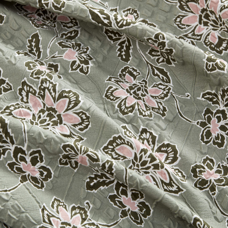 Sage Green Botanical Embossed Twin/Twin XL Polyester Duvet Cover Set