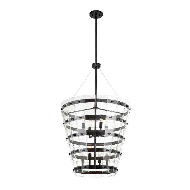 Matte Black and Clear Glass 8-Light Pendant