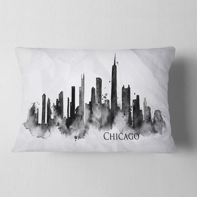 Coussin de silhouette cityscape painting chicago, Noir
