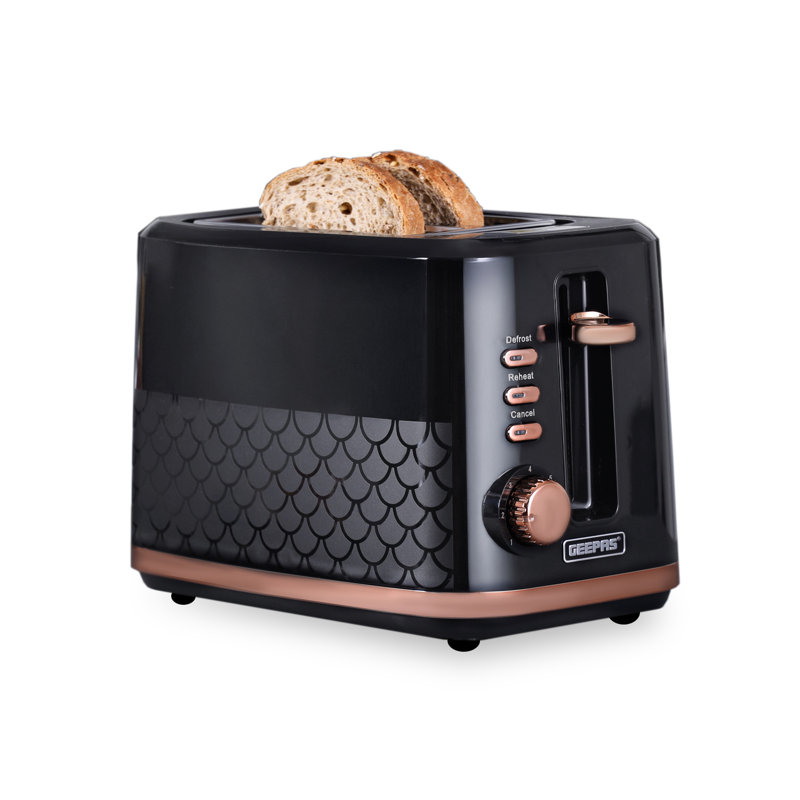 GEEPAS Aurora 2 Slice Toaster | 7 Browning Levels Cancel Defrost Reheat | For Thin Small Bread Slice, Removable Crumb Tray Cool Touch Housing High Lift | Space-Saving Design | 2 Yr Warranty 870W