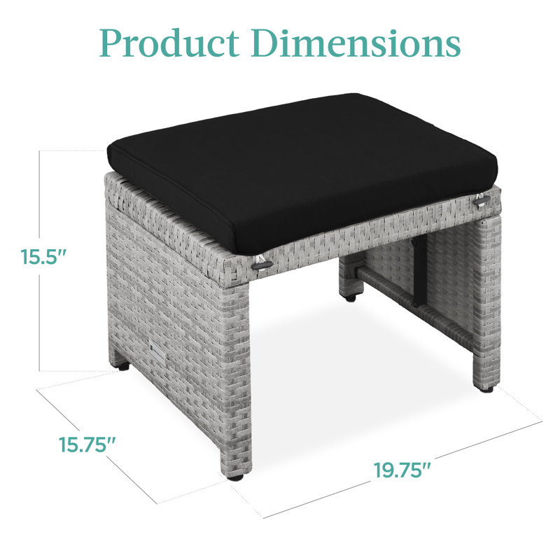 Livan Outdoor Ottoman, Black, Gray