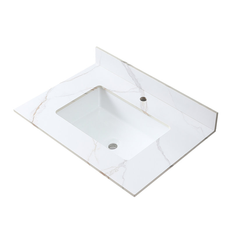 Dessus de meuble-lavabo de 31 po en pierre frittée dorée avec évier et dosseret en céramique encastrable 31 po - Design