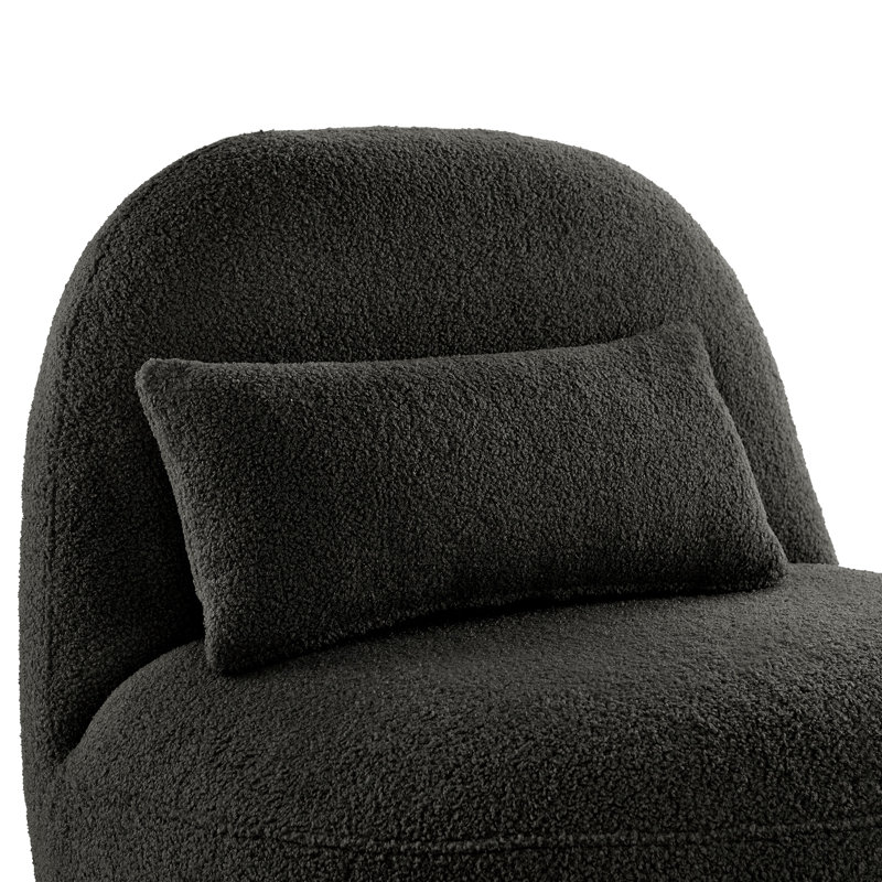 Doniphan Modern Boucle Lounge Chair With Rounded Design And Lumbar Pillow - Chair With Pillow, Black Fabric