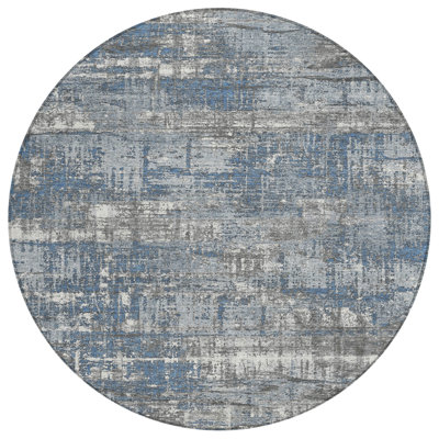 Machine Washable Indoor/Outdoor Xhevrie Denim Rug