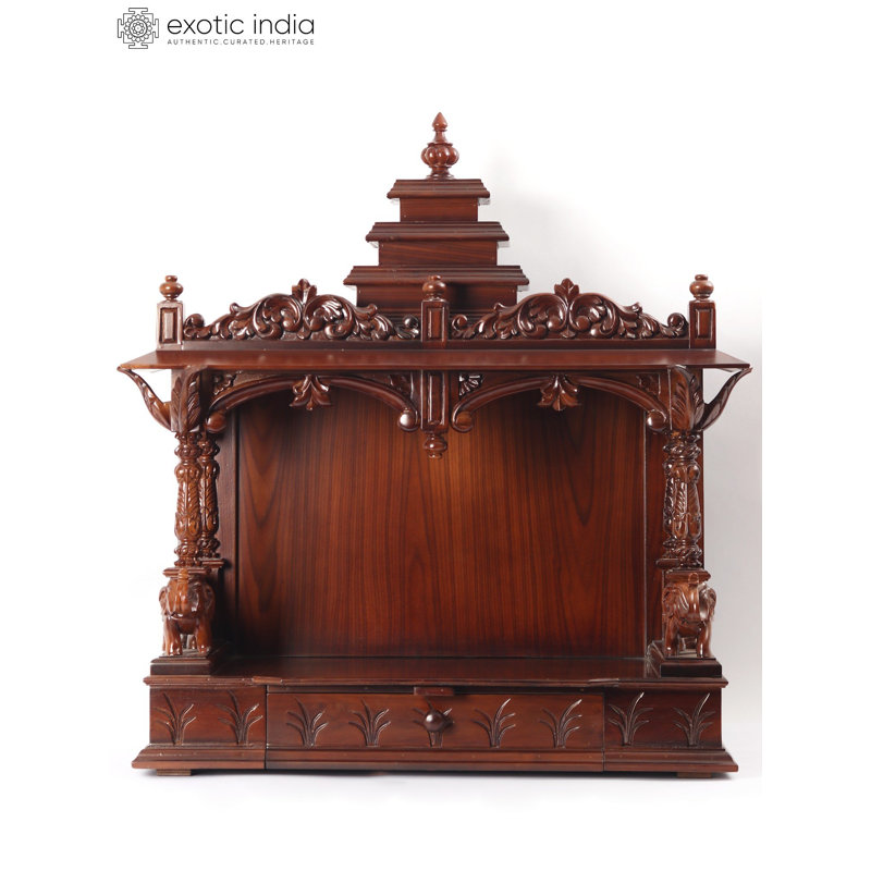 Grand temple de style sculpté en bois 36 po avec tiroir