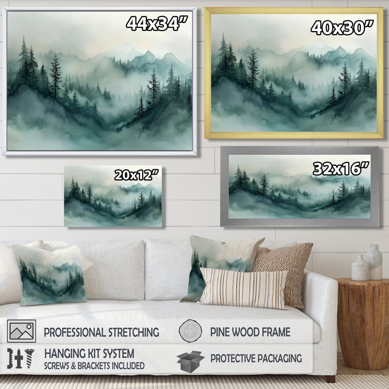 Fading Light Gradient Forest Landscape II - montagnes, art mural, H 30 po x l 40 po, Toile tendue, Ne s’applique pas