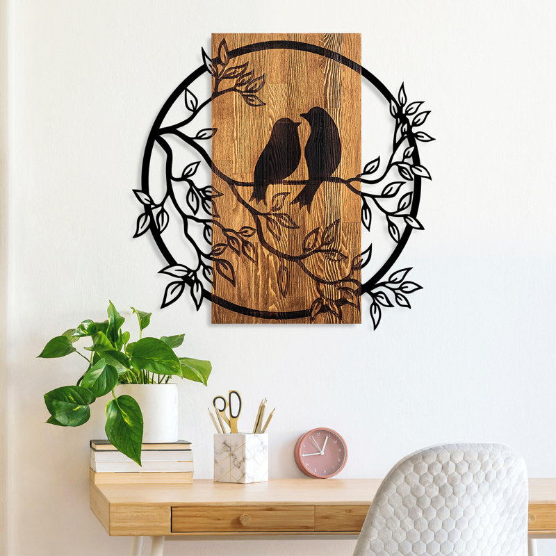 Élégant accessoire mural décoratif en bois, noyer et noir, 22,4 po x 23,2 po | 100% bois massif (épaisseur: 1,2 po) et métal (épaisseur: 0,06 po) | Conception unique, parfaite pour la décoration intérieure et l'art mural