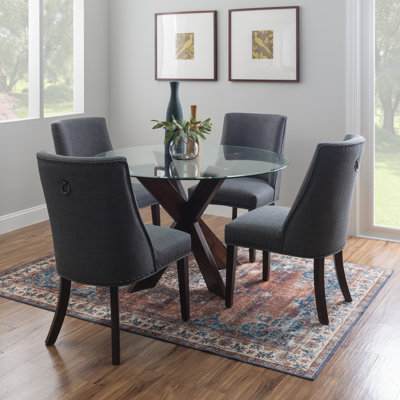 Alejoa 4 - Person Glass Top Pedestal Dining Set