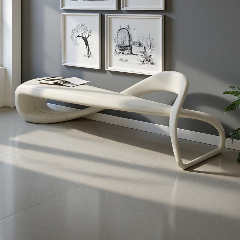 Modern-style white faux leather sofa bench, 16.14" H x 70.87" W x 18.11" D