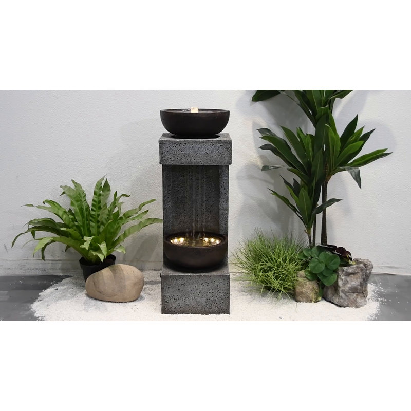 34" Gray Concrete Rainfall Fountain with LED Lights