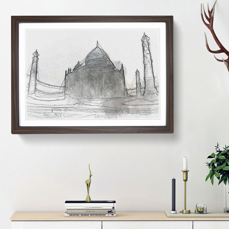 Mist over the Taj Mahal in India - Picture Frame Graphic Art Print, 62cm H x 87cm W x 2cm D, Walnut Framed