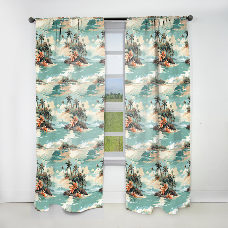 Motif tropical Coastal Vision - Rideau floral - Rideau floral obscurcissant - 1 panneau, L 52 po x L 84 po