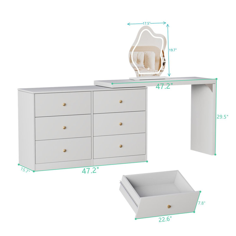 Extendable Vanity Table with Lighted Mirror