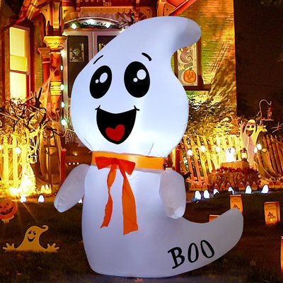 Halloween Inflatable Cute Ghost Decoration with Built-In LED Lights, Blow-Up Yard Decor for Lawn, Garden, Patio, Porch, Indoor & Outdoor Halloween Par