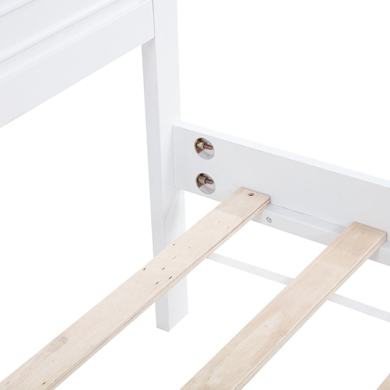 Structure de lit plateforme en bois de style traditionnel renforcé, Blanc, Grand