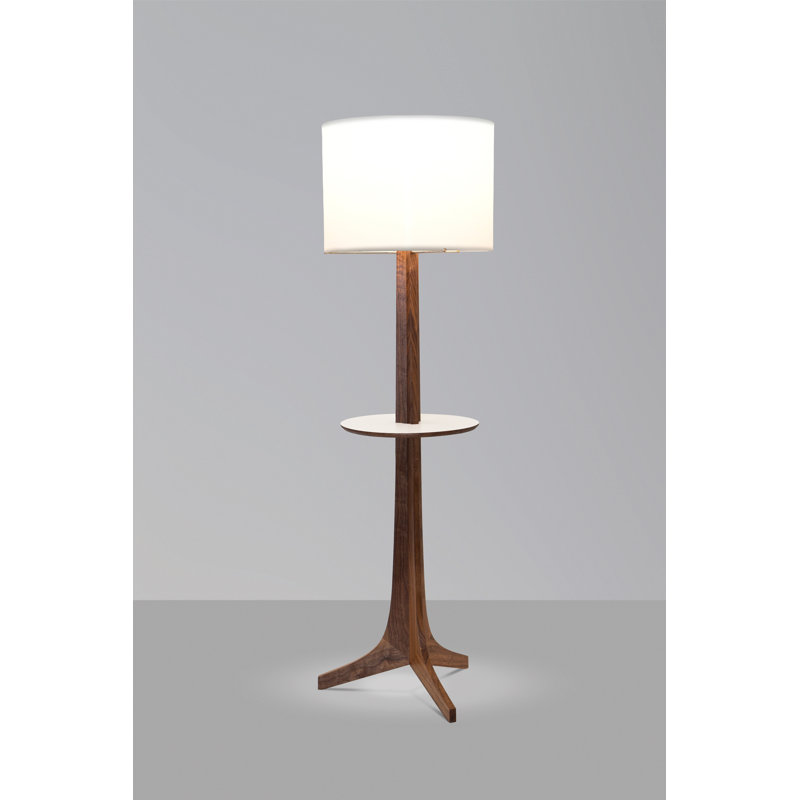 Lampe sur pied 59 po Nauta, Lin blanc, Aluminium brossé / noyer / blanc