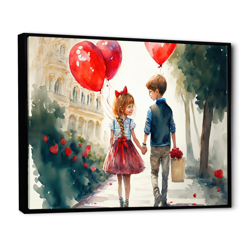 «Young Love» - art mural traditionnel sur toile, Toile avec cadre photo noir, L 20 po x H 12 po