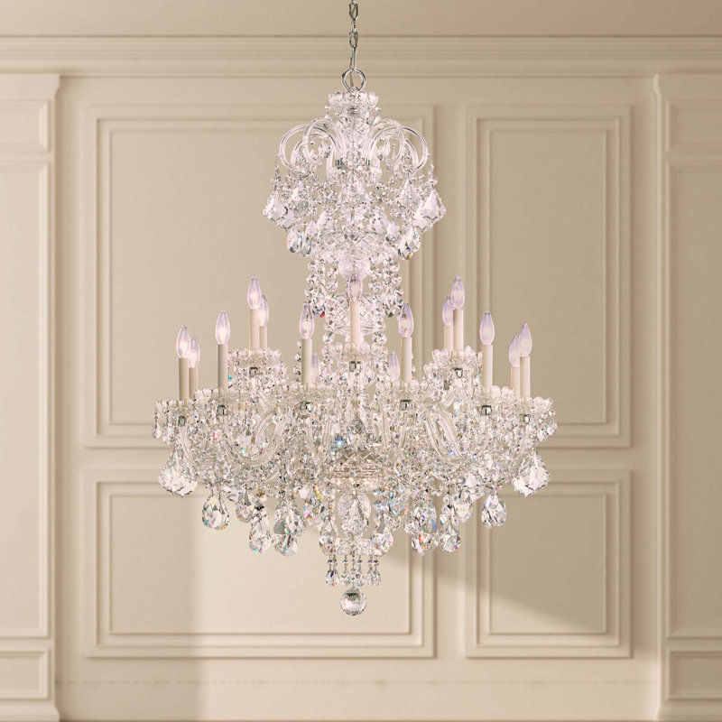 Olde World 23 Light 36in x 52in Chandelier in Silver with Clear Heritage Handcut Crystals, Chinese (K9), Silver