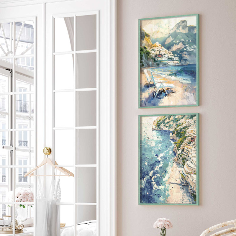 Ensemble de 2 pièces encadrées sur papier "Positano" par Azure Artisanal Studio, Citronnelle, H 15 po x l 24 po x P 1,375 po