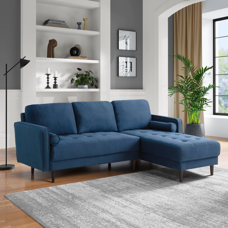 Garren Sofa Chaise Sectional, Navy Blue Linen