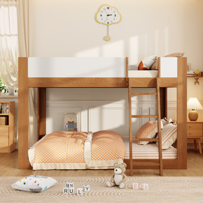 Nestle Queen Size Low Bunk Bed for Kids with Reversible Ladder and Safety Guardrails