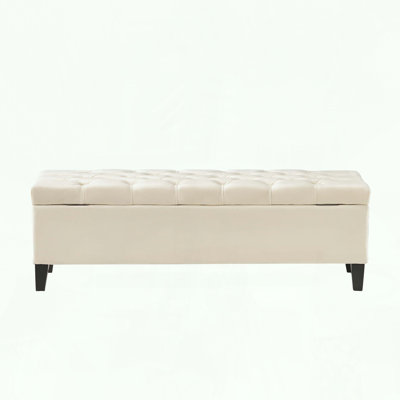 Storage Ottoman with Button-Tufted Design and Pressure Hinges