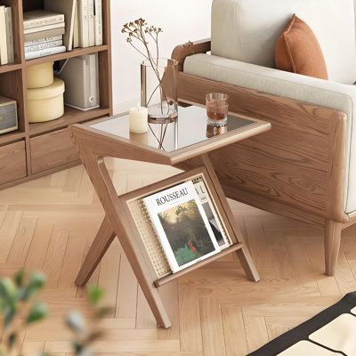 Minimalist Modern Light Walnut-coloured Ash Wood Side Table