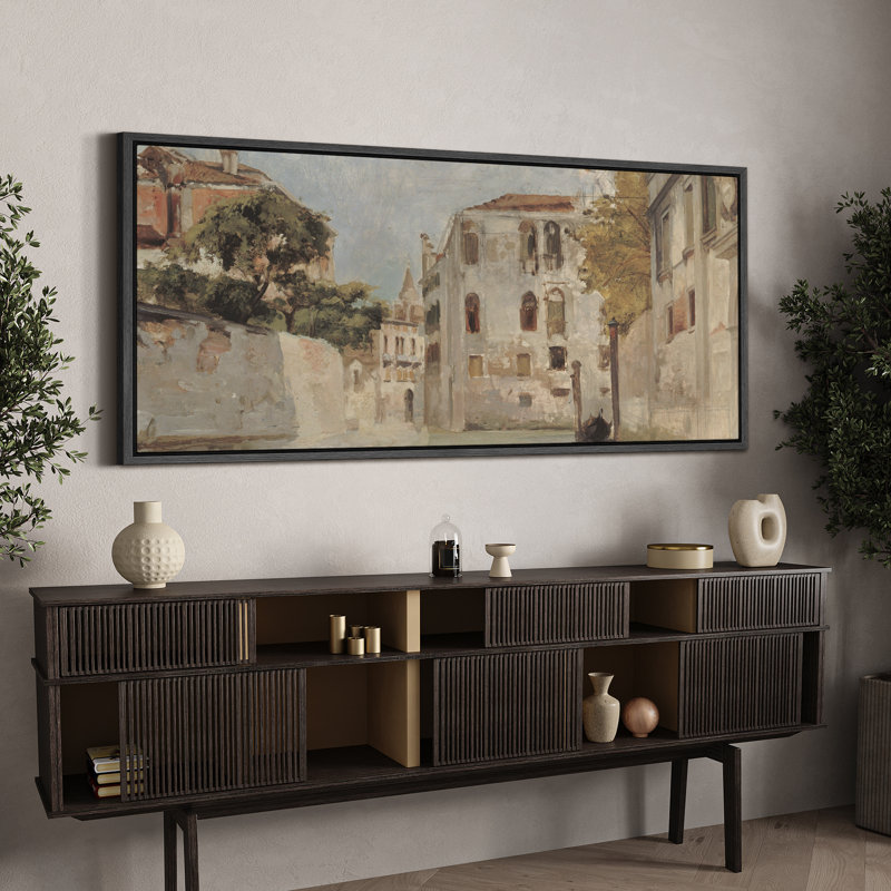 «Rustic Countryside Venetian Canal Scene», reproduction d'art sur toile, H 30 po x l 60 po, Noir, noir, noir, noir