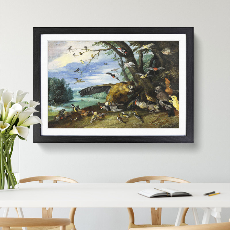 Fighting Birds by Jan Van Kessel - Picture Frame Painting, Black Framed, 36cm H x 48cm W x 2cm D
