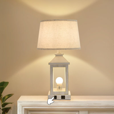 Ensemble de 20,5 po de lampes de table rétro pour le salon, lampe de table de chevet industrielle avec prise USB C + A et prise de courant, lampes de chevet blanches pour table de bout avec veilleuse (y compris les ampoules)