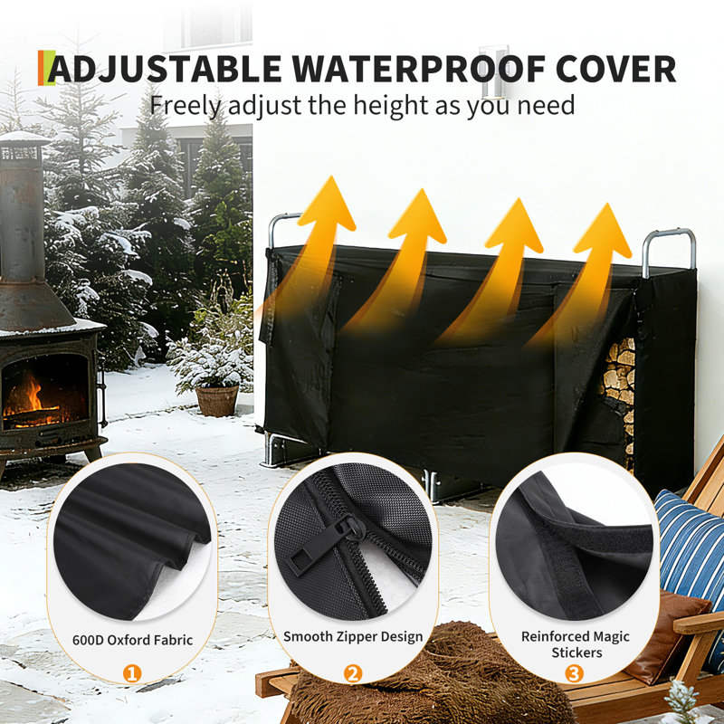 Ensemble de support de bois de chauffage 4pi avec ensemble de couverture imperméable Oxford 600D, support de rangement en acier robuste pour l'intérieur et l'extérieur