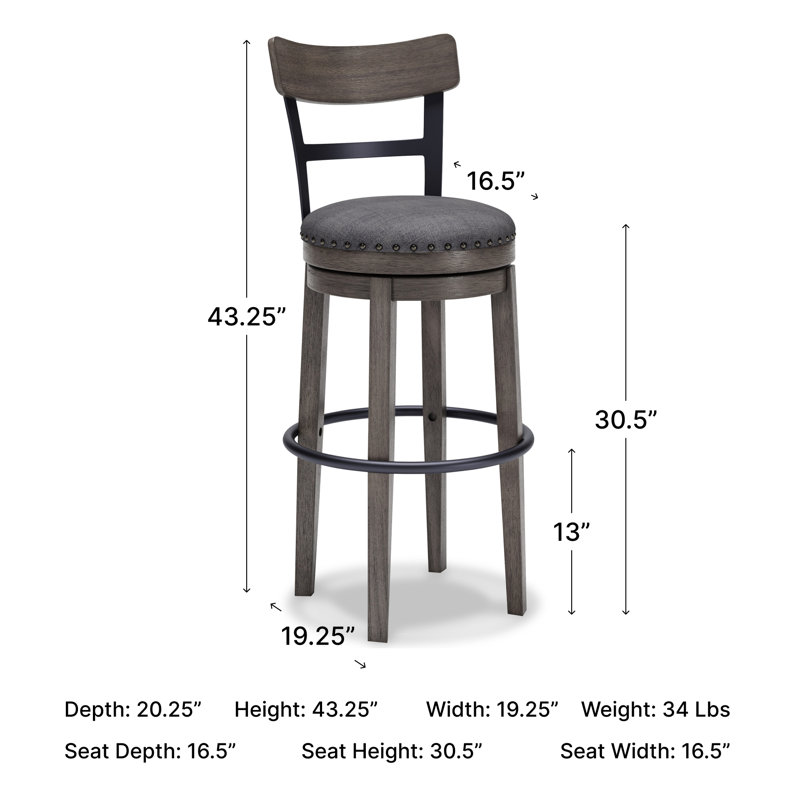 Upholstered Counter Stool, Gray, Bar Stool (30" Seat Height)