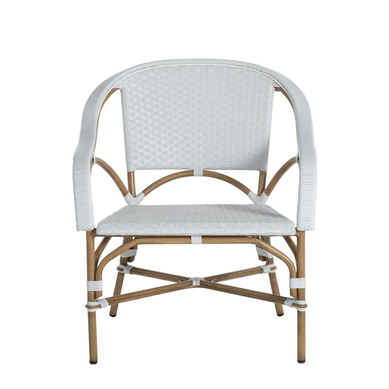 Savoy Patio Chair with Cushions, No Welt, Chalk/White/Navy, Dove Sunbrella® Linen